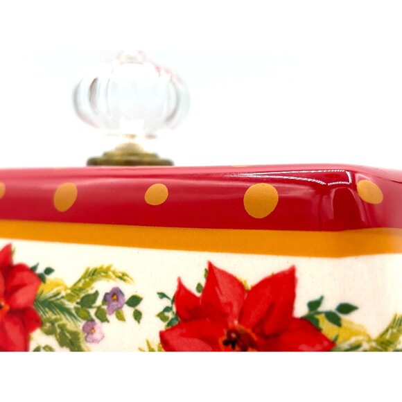 Pioneer Woman Holiday Cheer Red Gold Poinsettias Stoneware Covered Butter Dish - Picture 15 of 16